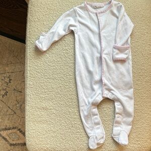 EUC Magnolia Baby Classic White Footed One-Piece with Pink Trim